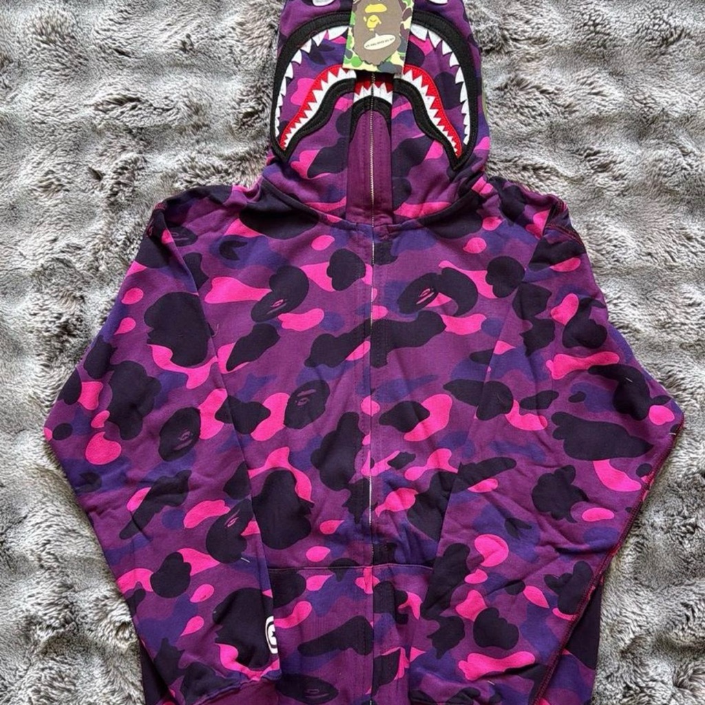 Bape Purple & Pink Shark Camo Zip Hoodie